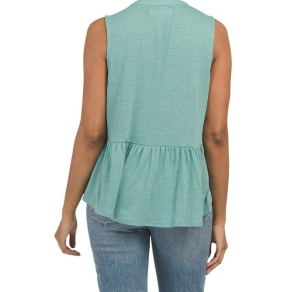 NWT Lucky Brand Women's Linen Sleeveless Tie Neck Hi Low Ruffle Hem Top - Picture 3 of 10